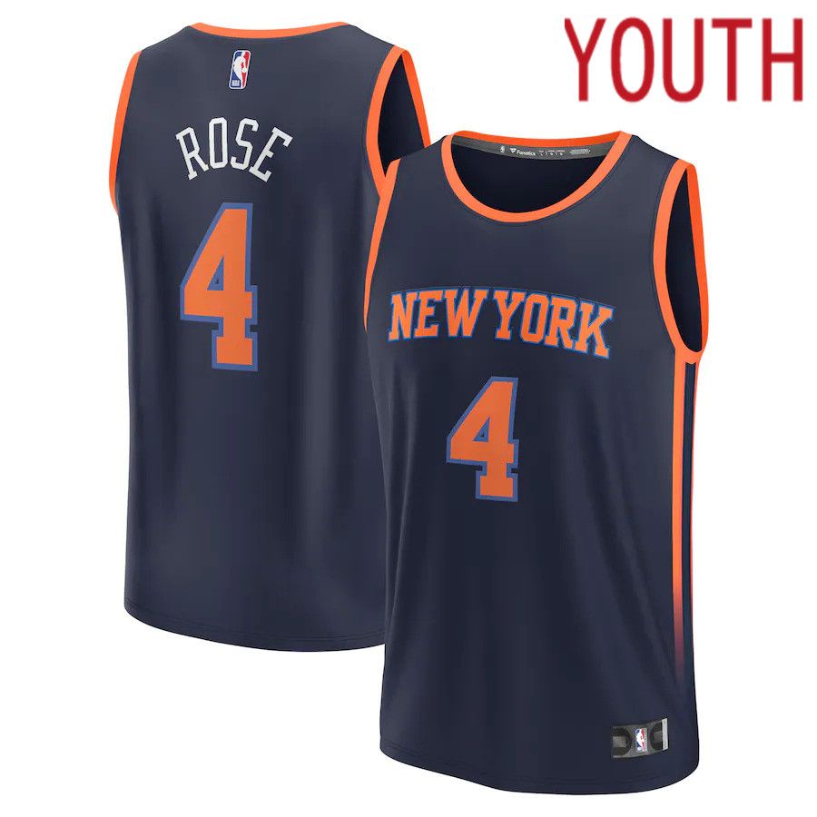 Youth New York Knicks #4 Derrick Rose Fanatics Branded Navy Statement Edition 2022-23 Fast Break Player NBA Jersey->youth nba jersey->Youth Jersey
